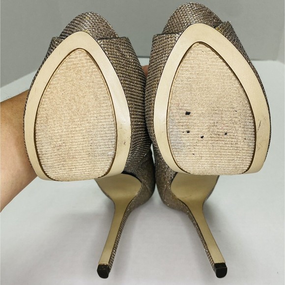 ENZO ANGIOLINI  Womens Size 8.5 M Gold Mesh Fabric Open Toe Stiletto Platform - Picture 5 of 9